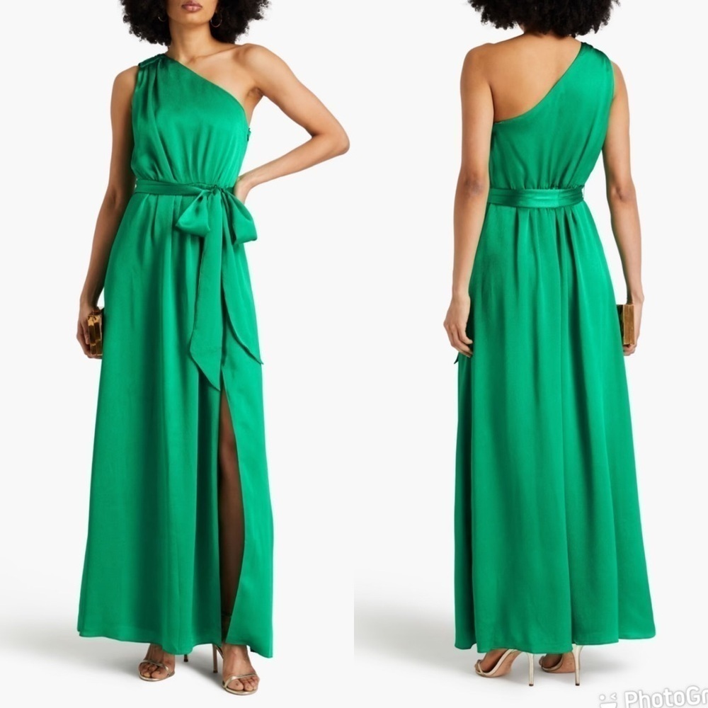 ML MONIQUE LHUILLIER One-shoulder hammered-satin maxi dress